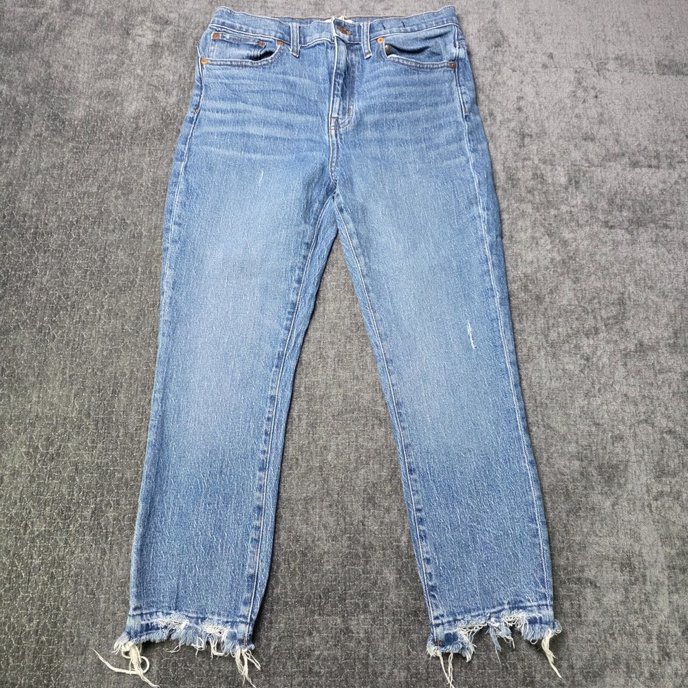 Madewell 29 The High-Rise Slim Crop Boyjean Distressed Raw Hem Light Wash Capri